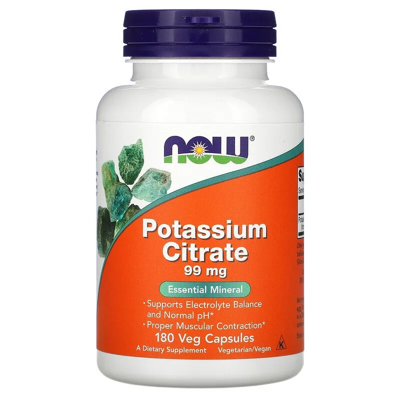 Now Foods, kaliy sitrat, 99 mg, 180 kapsula