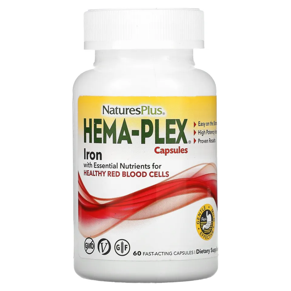 Natures Plus, Hema-Plex, комплекс с железом, 60 капсул быстрого действия
