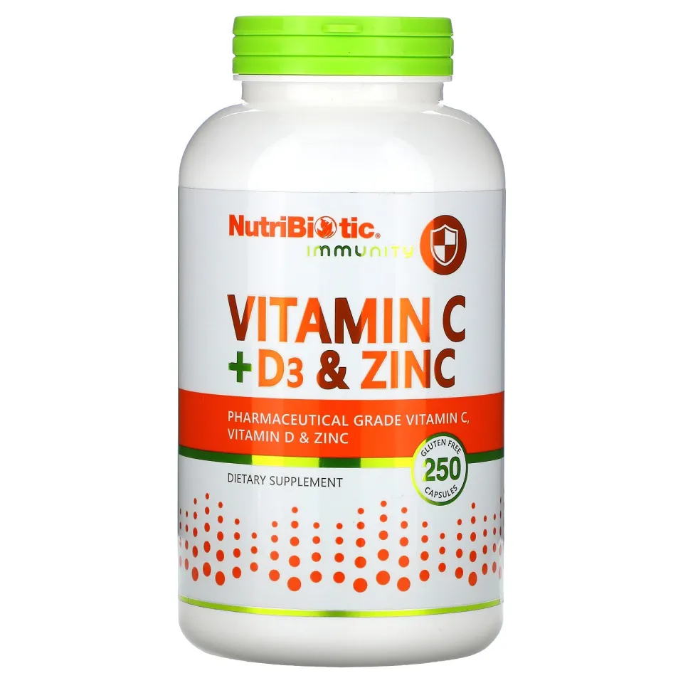 NutriBiotic, Vitamin C + D3 va Sink, Vitamin C + D3 Sink, 250 kapsula