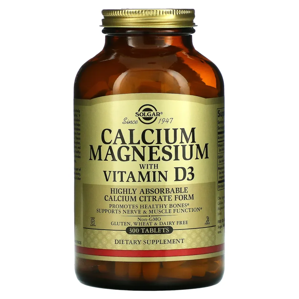 Solgar, D3 vitamini bilan kaltsiy va magniy, 300 tabletka