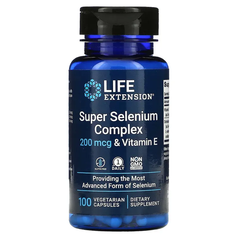 Life Extension, seleniym kompleksi + E vitamini, 200 mkg, 100 vegetarian kapsula