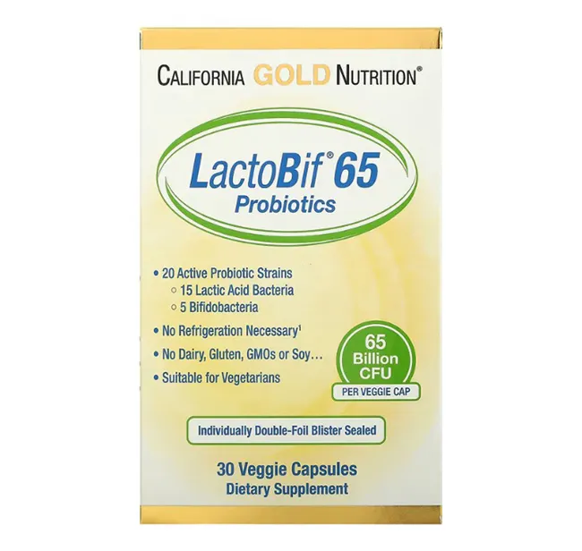 California Gold Nutrition, LactoBif, Probiyotiklar, 65 milliard CFU, 30 sabzavotli kapsulalar