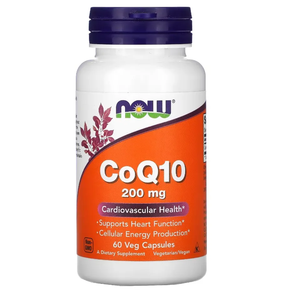 NOW Foods, коэнзим CoQ 10, 200 мг, 60 растительных капсул