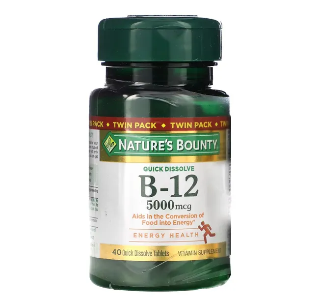 Natures Bounty, Vitamin B-12, 5000 mkg, 40 tez eriydigan planshetlar