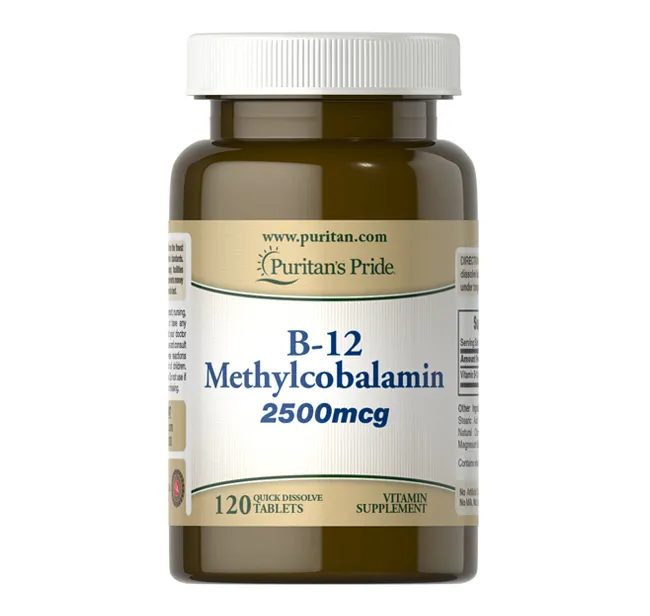 Puritans Pride, B-12 Metilkobalamin, Metilkobalamin (Vitamin B12), 25 000 mkg 120 Tabletka
