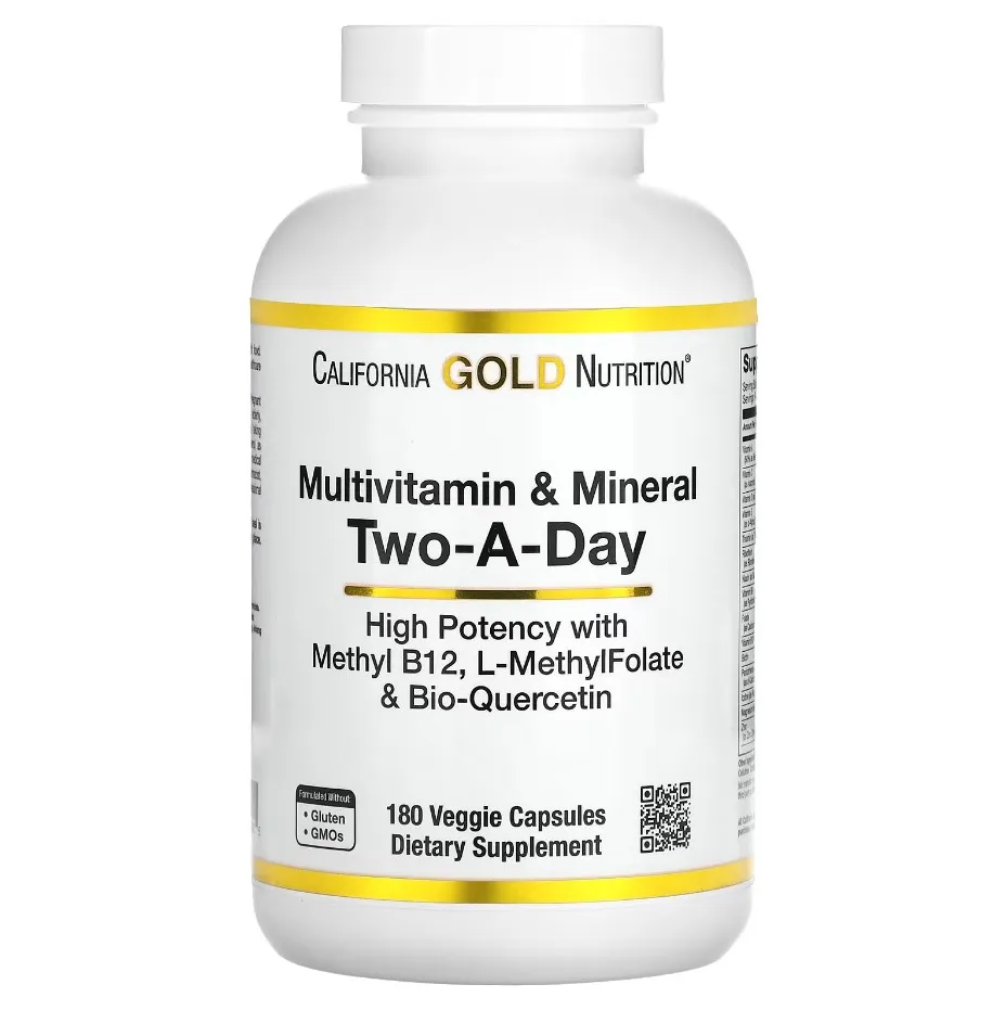 California Gold Nutrition, multivitamin va minerallar, kuniga ikki marta, 180 kapsula