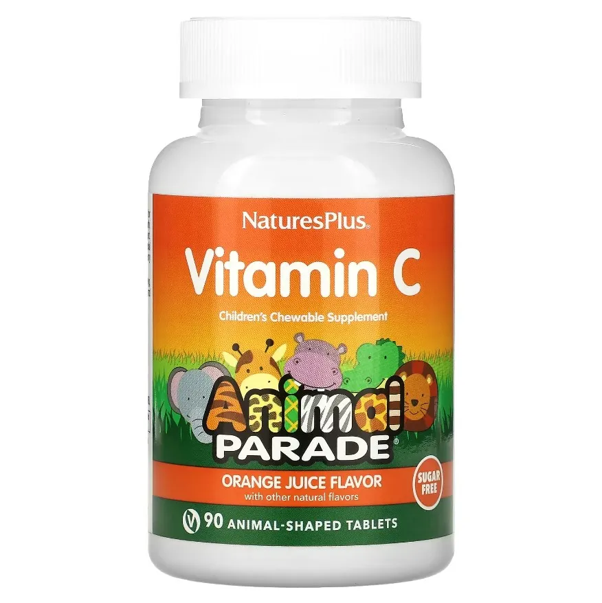 Nature's Plus, Animal Parade, Vitamin C, Bolalar uchun shakarsiz chaynash qoshimchasi, 90 tabletka