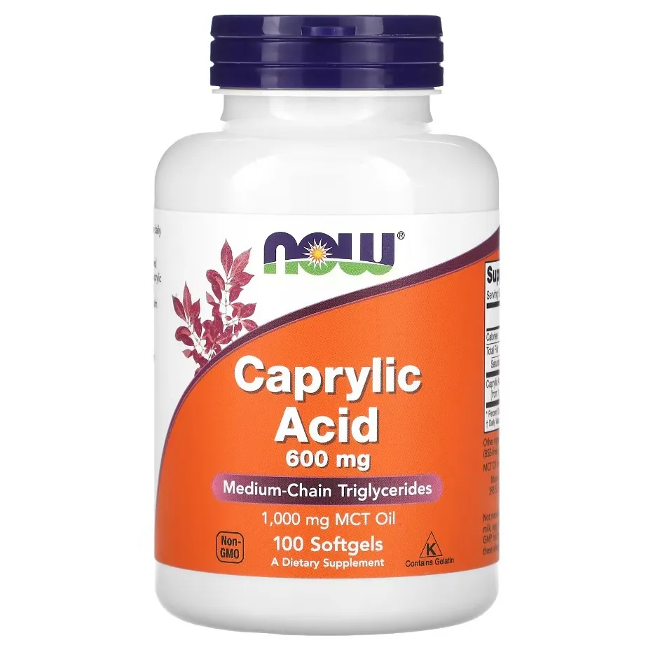 NOW Foods, каприловая кислота, Caprylic acid, 600 мг, 100 мягких таблеток