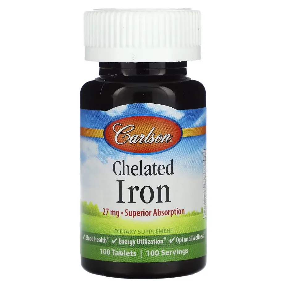 Carlson, Хелатное железо, Chelated Iron, 27 мг, 100 таблеток