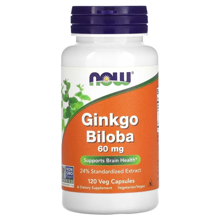 NOW Foods, Гинкго билоба, Ginkgo Biloba, 60 мг, 120 растительных капсул