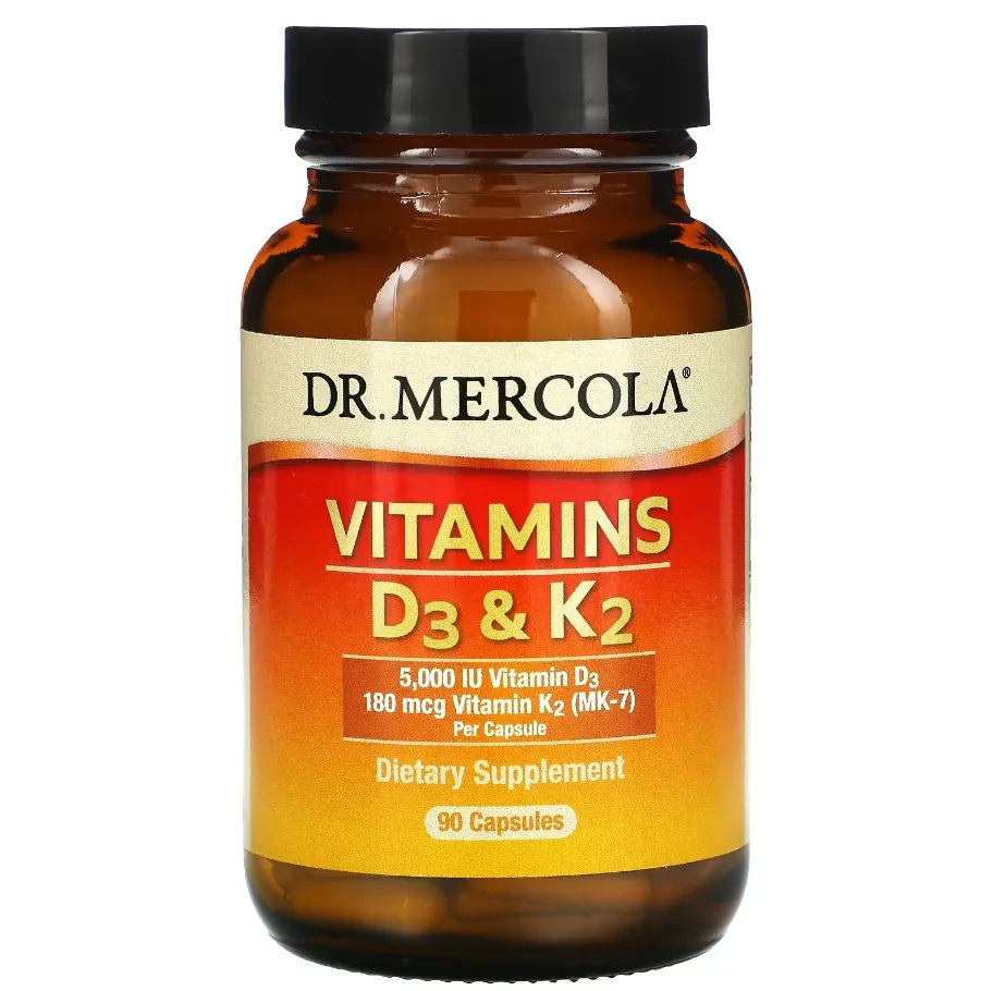 Dr. Mercola, D3+K2 vitamini, (5000 IU) 125 mkg, 90 kapsula