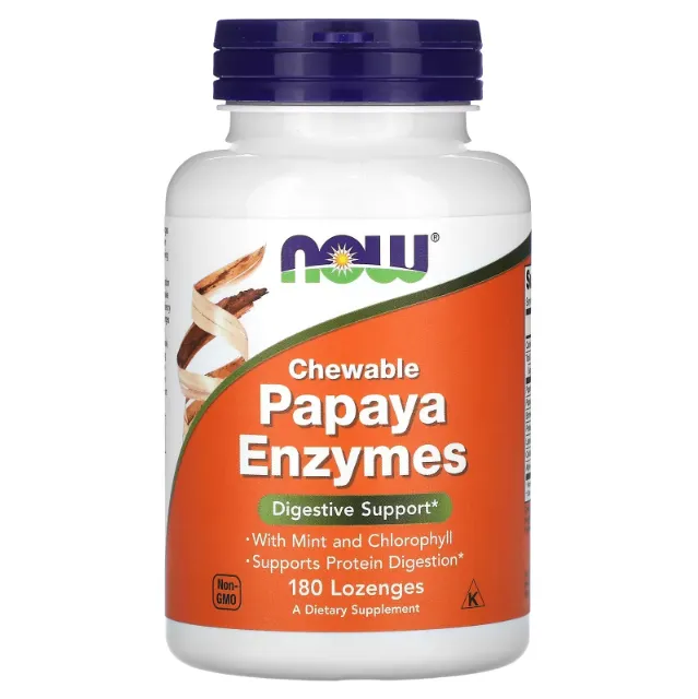 NOW Foods, chaynaladigan papayya fermentlari, 180 ta tabletka