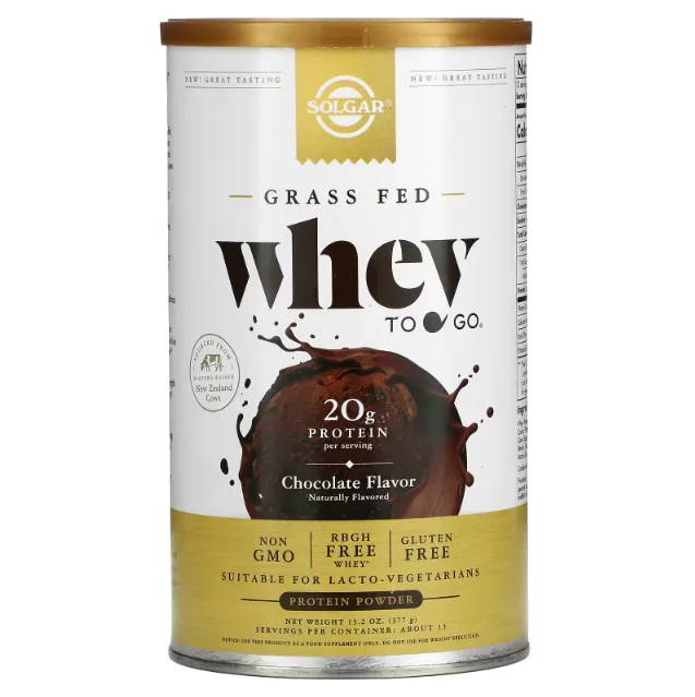 Solgar, Whey To Go, порошок сывороточного протеина, шоколад, 455 г