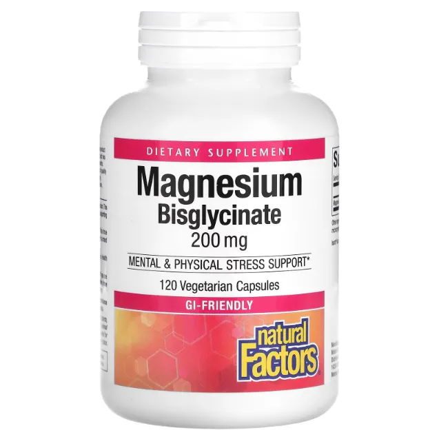 Natural Factors, magniy bisglisinat, 200 mg, 120 kapsula