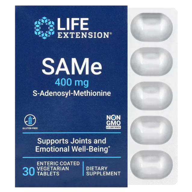 Life Extension, SAMe, S-adenosylmetionin, 400 mg, 30 vegetarian tabletka