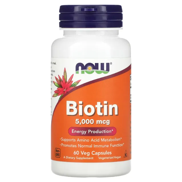 NOW Foods, Biotin, 5000 mkg, 60 vegetarian kapsula