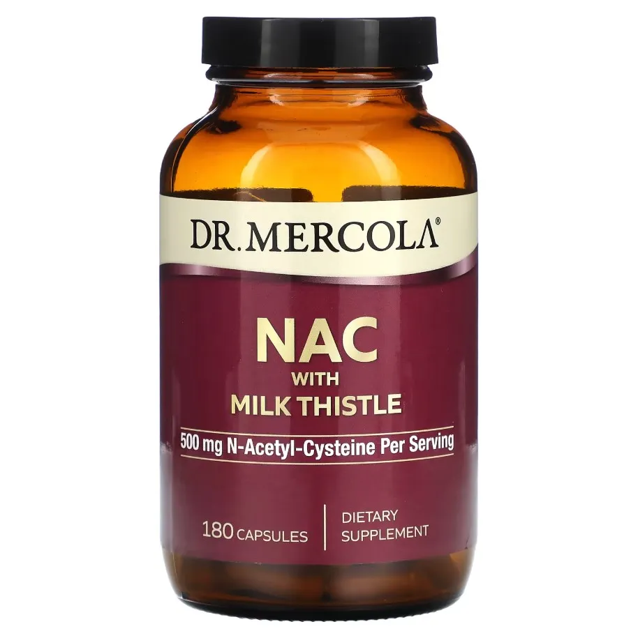 Dr. Mercola, NAC (N-ацетилцистеин) с расторопшей, 500 мг, 180 капсул