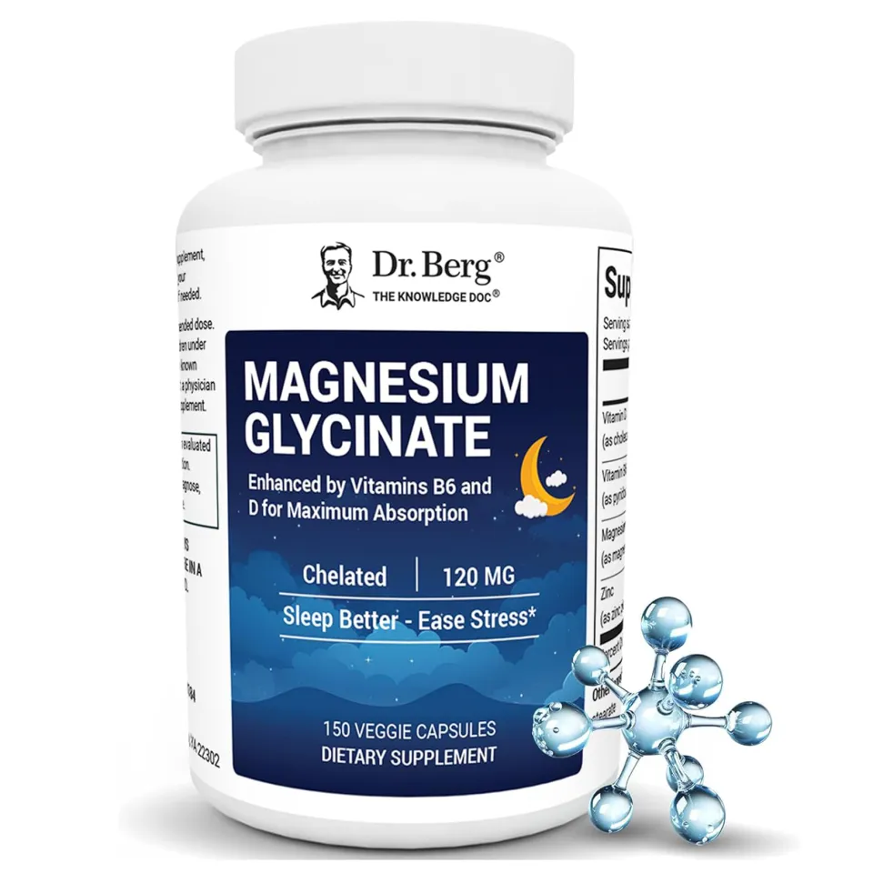 Dr. Berg, Хелатный Магний Глицинат, Chelated Magnesium Glycinate, 120 мг, 150 вегетарианских капсул