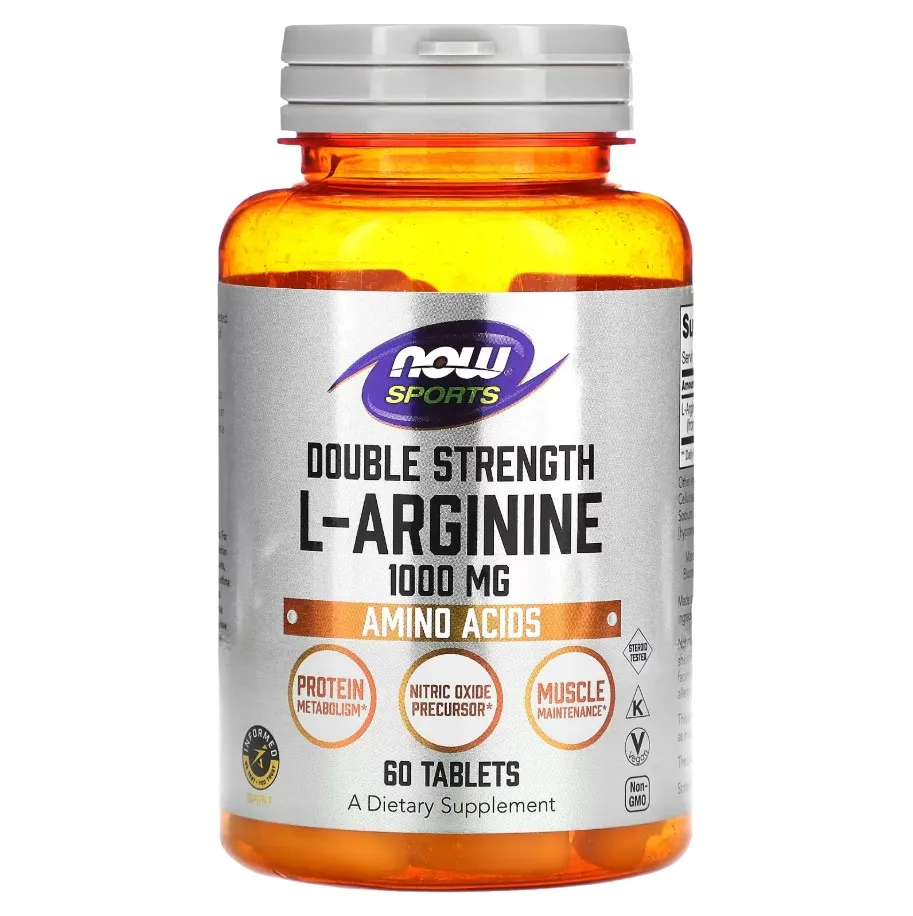 Now Foods, L-Arginin, ikki karra kuchli, 1000 mg, 60 tabletka