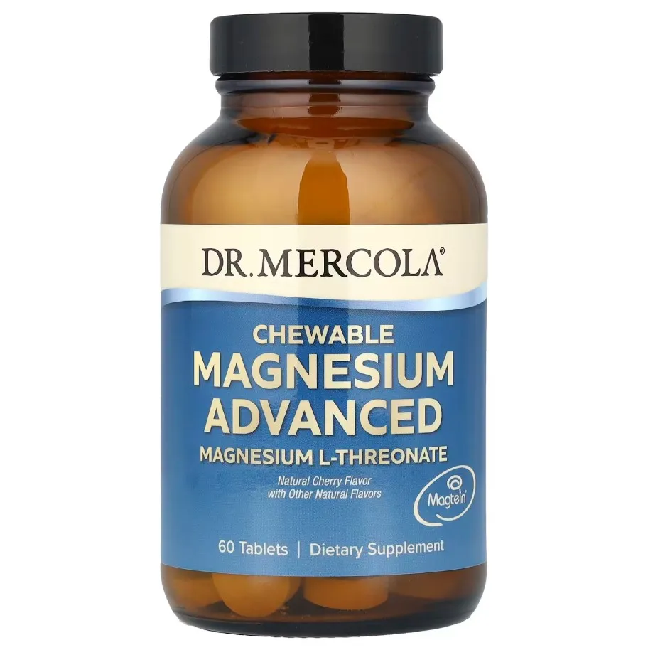 Dr. Mercola, Chaynaladigan Magniy L-Treonat, gilos ta'mi, 60 tabletka