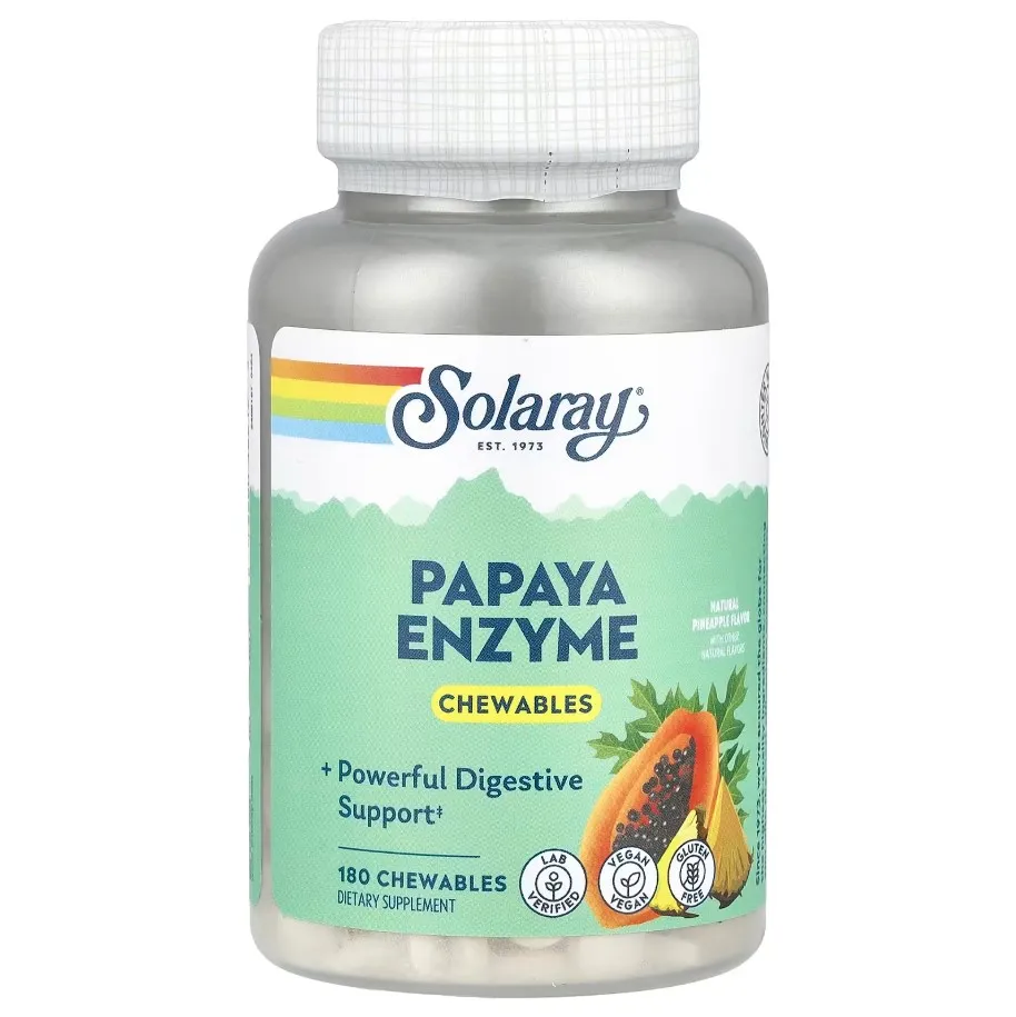 Solaray, Papaya fermentlari, ananas ta'mi, 180 chaynaladigan tabletka