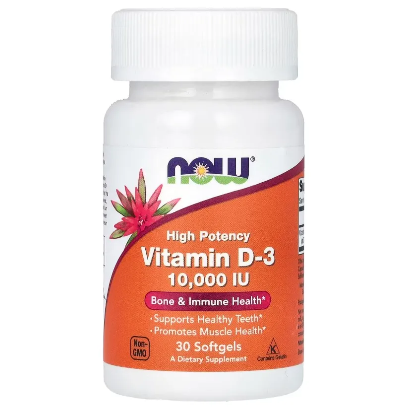Now Foods, Высокоактивный витамин D3, 10 000 МЕ, 30 капсул