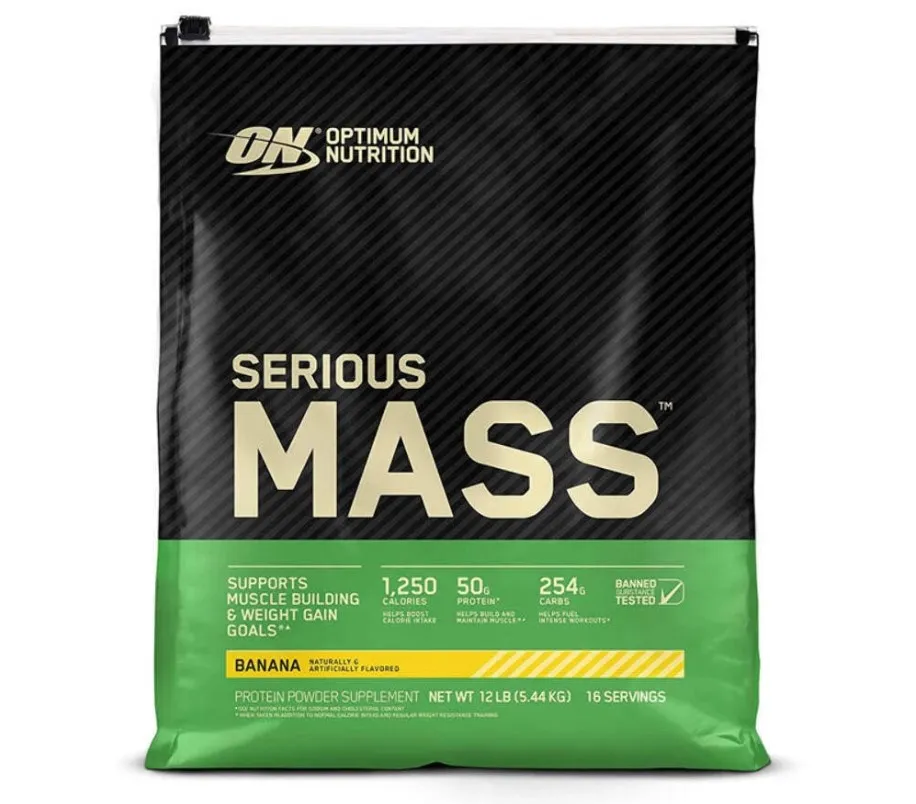Optimum Nutrition, Serious Mass, Гейнер, банан, 5,44 кг