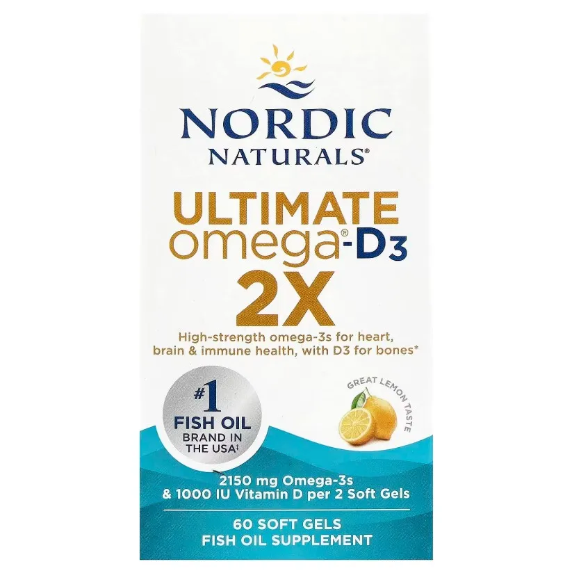 Nordic Naturals, Ultimate Omega-D3 2X, limon ta'mi, 1075 mg, 60 kapsula