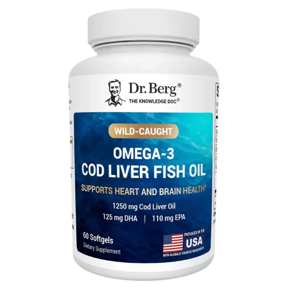 Dr. Berg, Omega 3 Cod Liver Fish Oil, 1250 mg, 60 kapsula