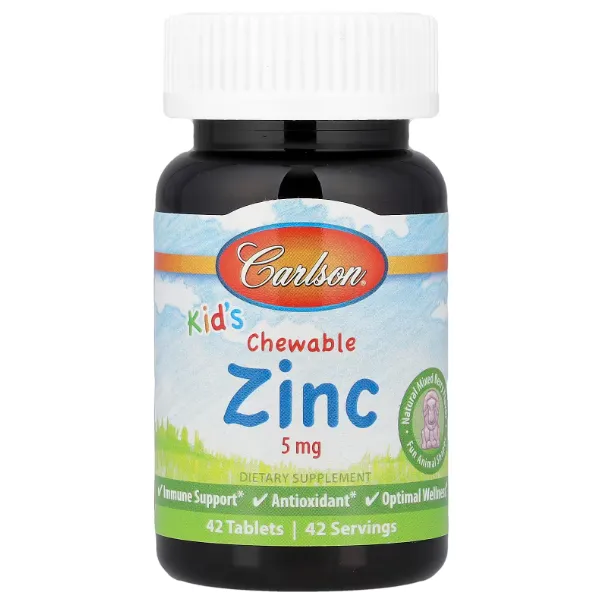 Carlson, Kids Chewable Zinc, жевательный цинк для детей, ягодная смесь, 5 мг, 42 таблетки