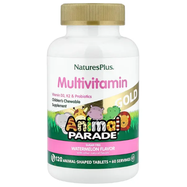 NaturesPlus Animal Parade Gold bolalar uchun multivitamin, tarvuz ta'mli, 120 tabletka