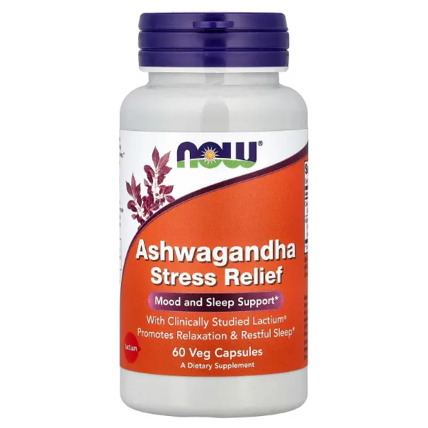 NOW Foods, Ashwagandha stressdan xalos bo'lish, 60 vegetarian kapsulalari