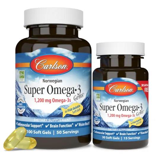 Carlson, Super Omega-3, Супер Омега-3, 1200 мг, 100+30 капсул из рыбного желатина
