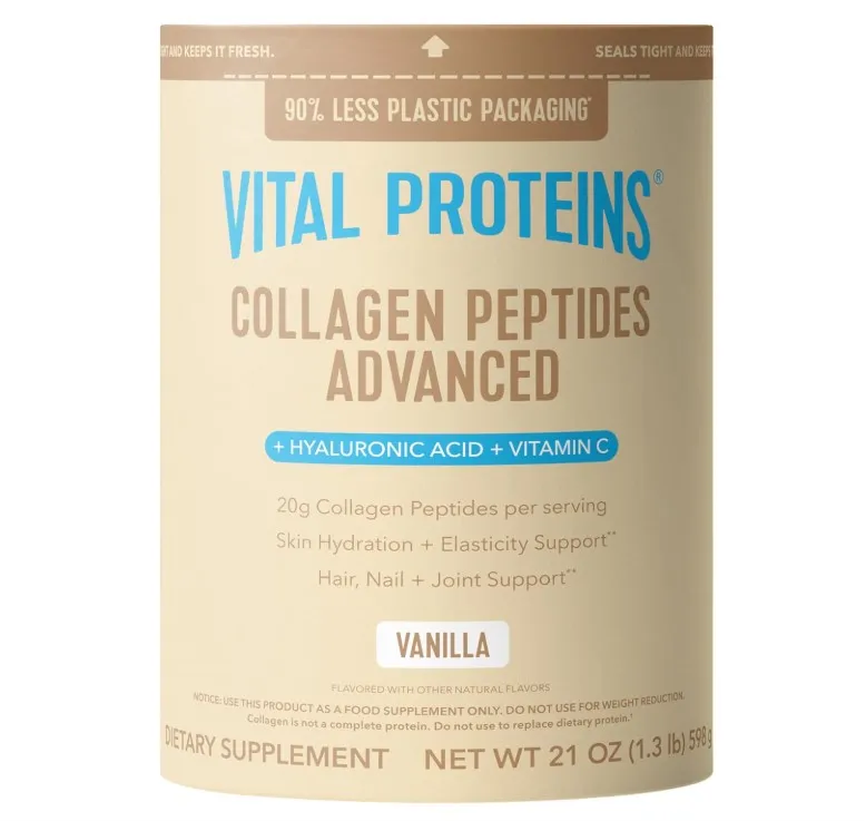 Vital Proteins Kollagen peptidlari gialuron kislotasi va vitamin C, vanilla ta'mi, 598 g