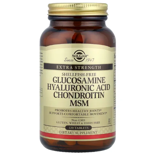 Solgar, glyukozamin, gialuron kislotasi, xondroitin va MSM, 120 tabletka