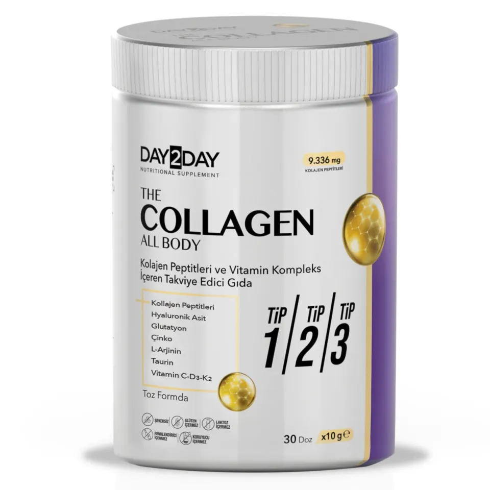 Day2Day Collagen All Body, 1-2-3 turdagi kollagen peptidlari + D3 va K2 bilan, 300 g
