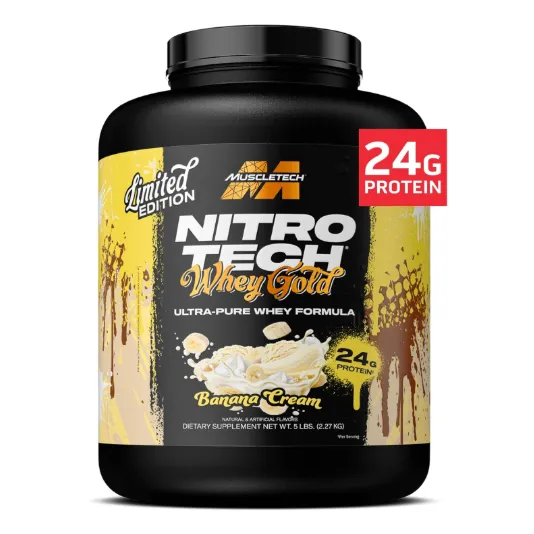 MuscleTech, Nitro-Tech, Zardob oqsili, Banan kremi, 2.27 kg