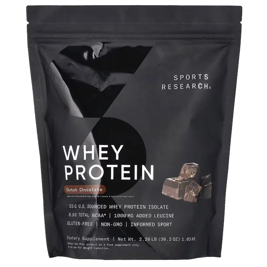 Sports Research, Whey Protein Isolate, сывороточный протеин, со вкусом голландского шоколада, 1,03 кг