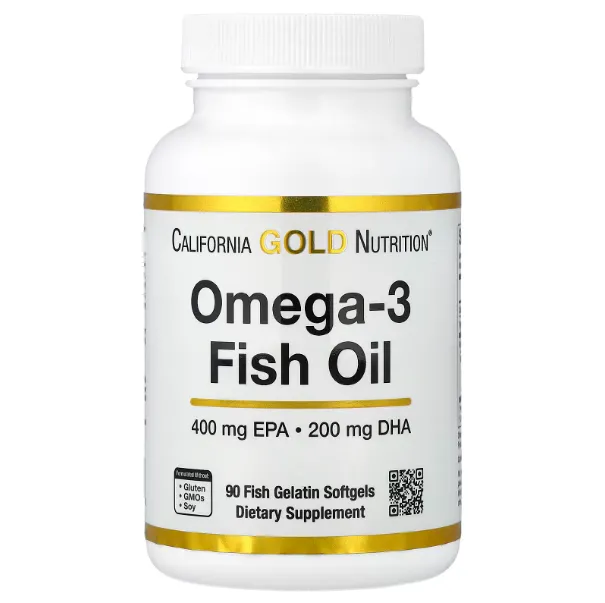 California Gold Nutrition, омега-3, рыбий жир, триглицерид, 1000 мг, 90 капсул из рыбьего желатина